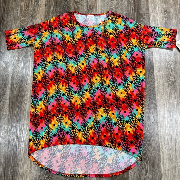Lularoe Blouse SzXS Irma Aztec Geometic red yellow teal Boho Retro Festival - Picture 1 of 4